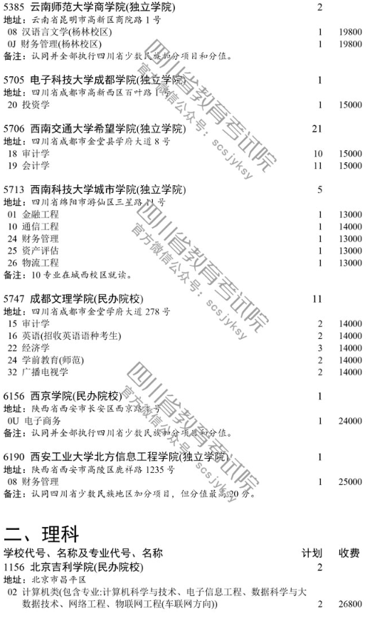 四川 - 关于普通高校本科第二批录取未完成计划院校第三次征集志愿的通知