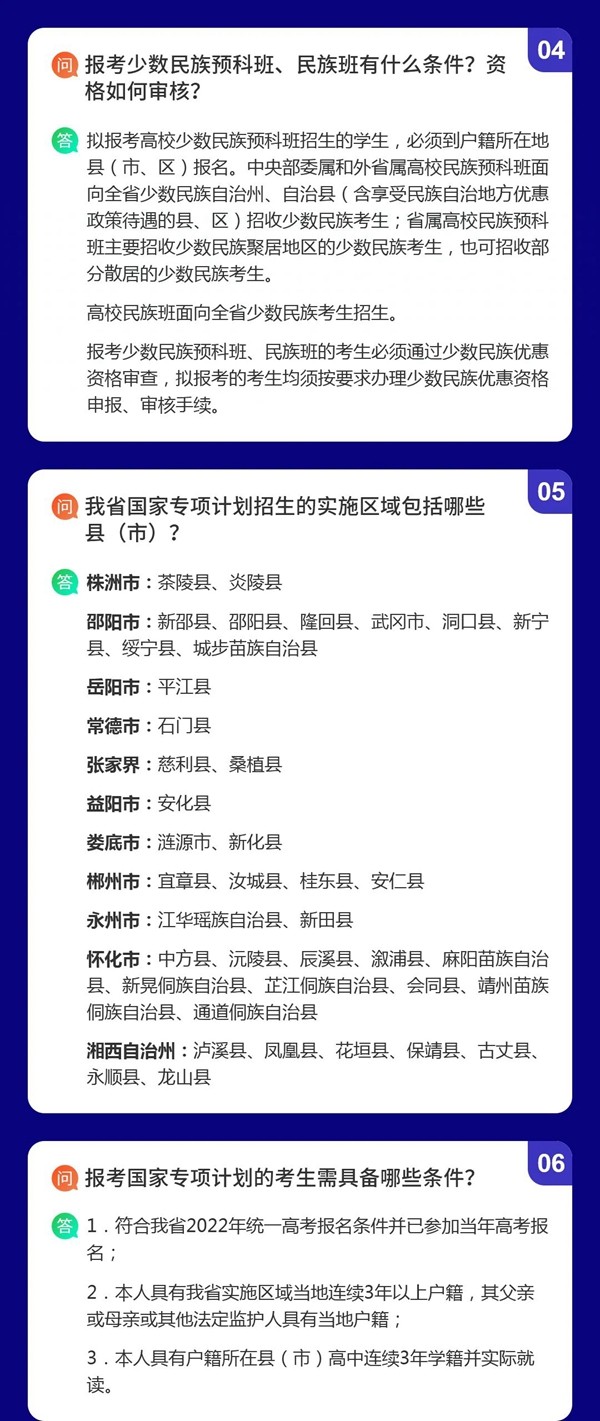 湖南 - 2022年普通高校招生考生优惠信息及专项计划资格申报审核问答